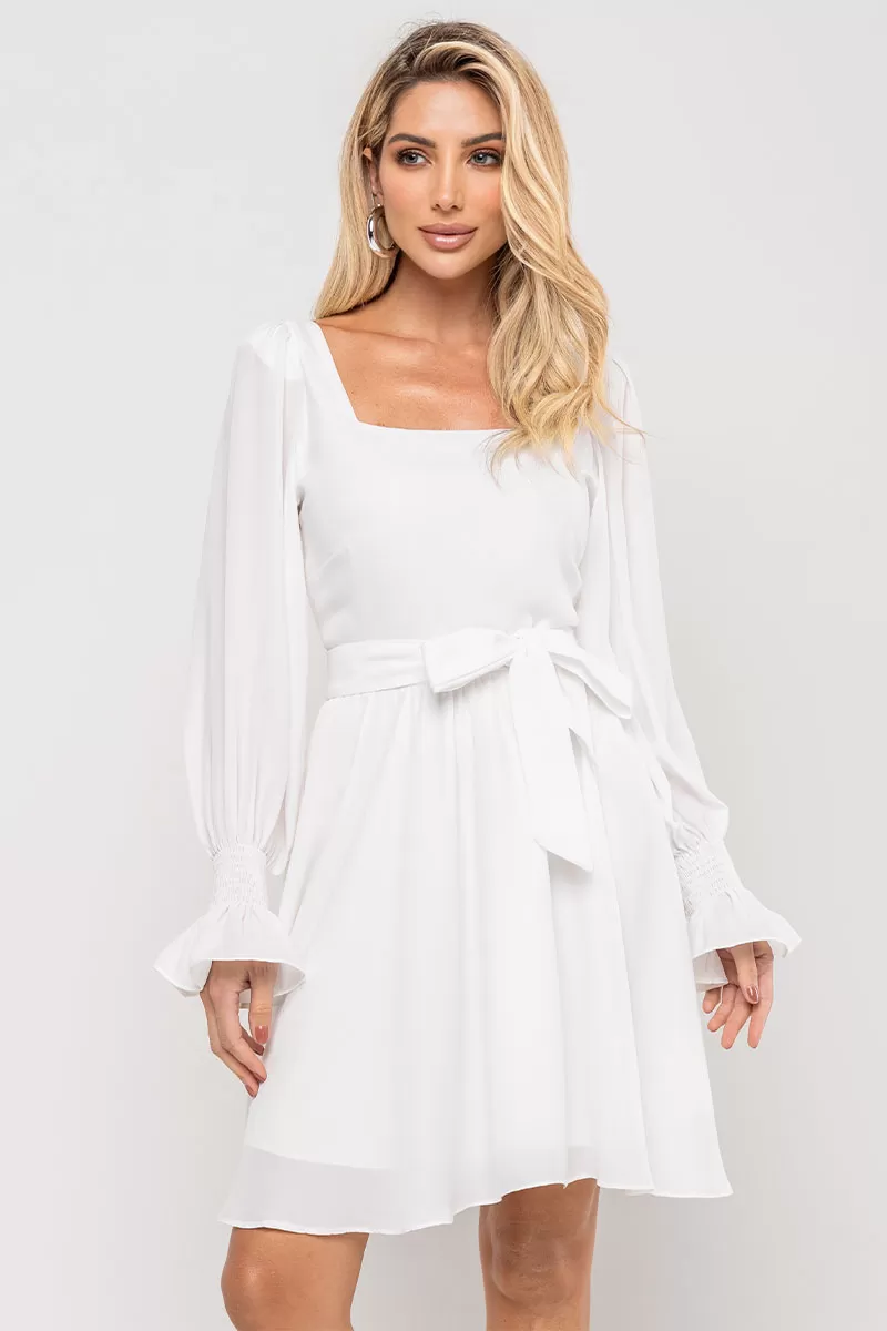 Miss Misses - Hortensia Short Crepe Long Sleeve Dress with Off White Stripe - 54570030