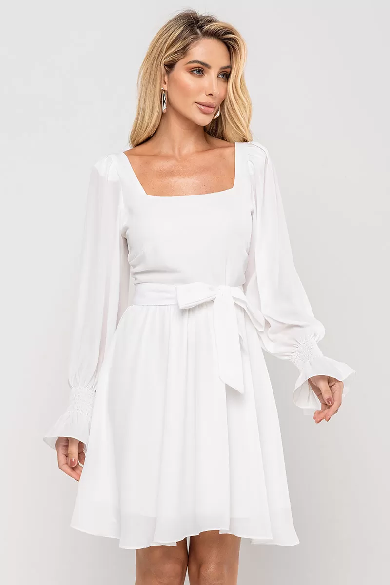 Miss Misses - Hortensia Short Crepe Long Sleeve Dress with Off White Stripe - 54570030 Miss Misses - Hortensia Short Crepe Long Sleeve Dress with Off White Stripe - 54570030