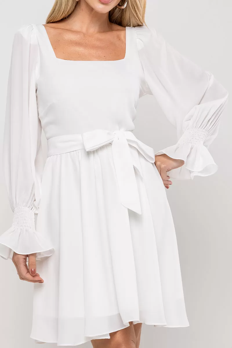 Miss Misses - Hortensia Short Crepe Long Sleeve Dress with Off White Stripe - 54570030 Miss Misses - Hortensia Short Crepe Long Sleeve Dress with Off White Stripe - 54570030