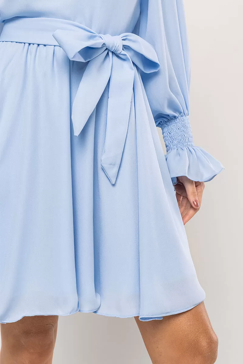 Miss Misses - Hortensia Short Crepe Long Sleeve Dress with Blue Stripe - 54570002 Miss Misses - Hortensia Short Crepe Long Sleeve Dress with Blue Stripe - 54570002