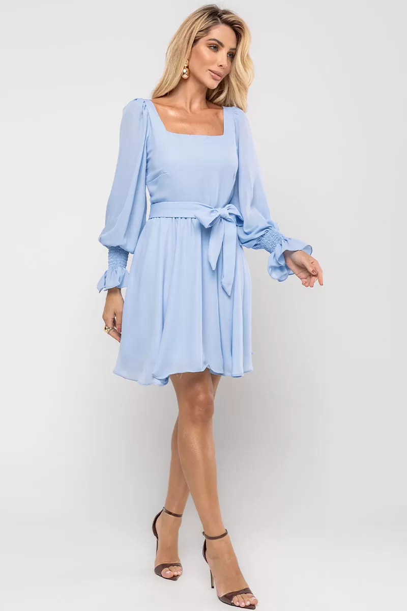 Miss Misses - Hortensia Short Crepe Long Sleeve Dress with Blue Stripe - 54570002 Miss Misses - Hortensia Short Crepe Long Sleeve Dress with Blue Stripe - 54570002