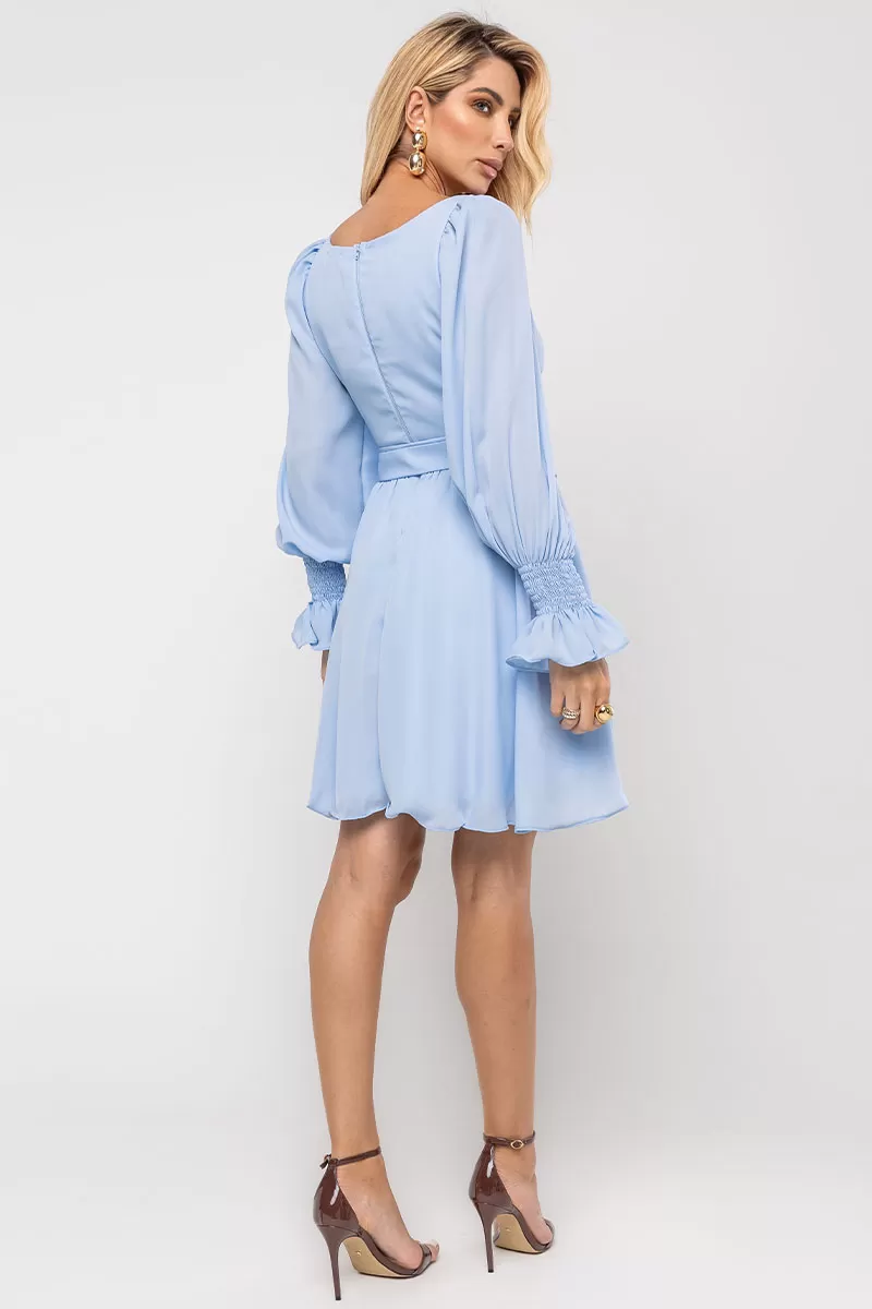 Miss Misses - Hortensia Short Crepe Long Sleeve Dress with Blue Stripe - 54570002 Miss Misses - Hortensia Short Crepe Long Sleeve Dress with Blue Stripe - 54570002