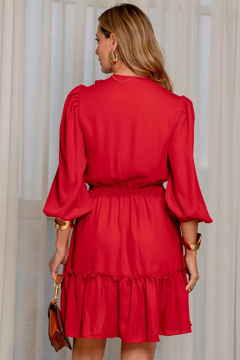 Miss Misses - Fatima Crepe Dress with EC frill/ Red Button - 54501024