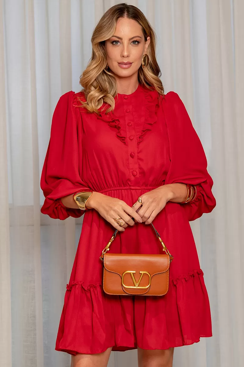 Miss Misses - Fatima Crepe Dress with EC frill/ Red Button - 54501024
