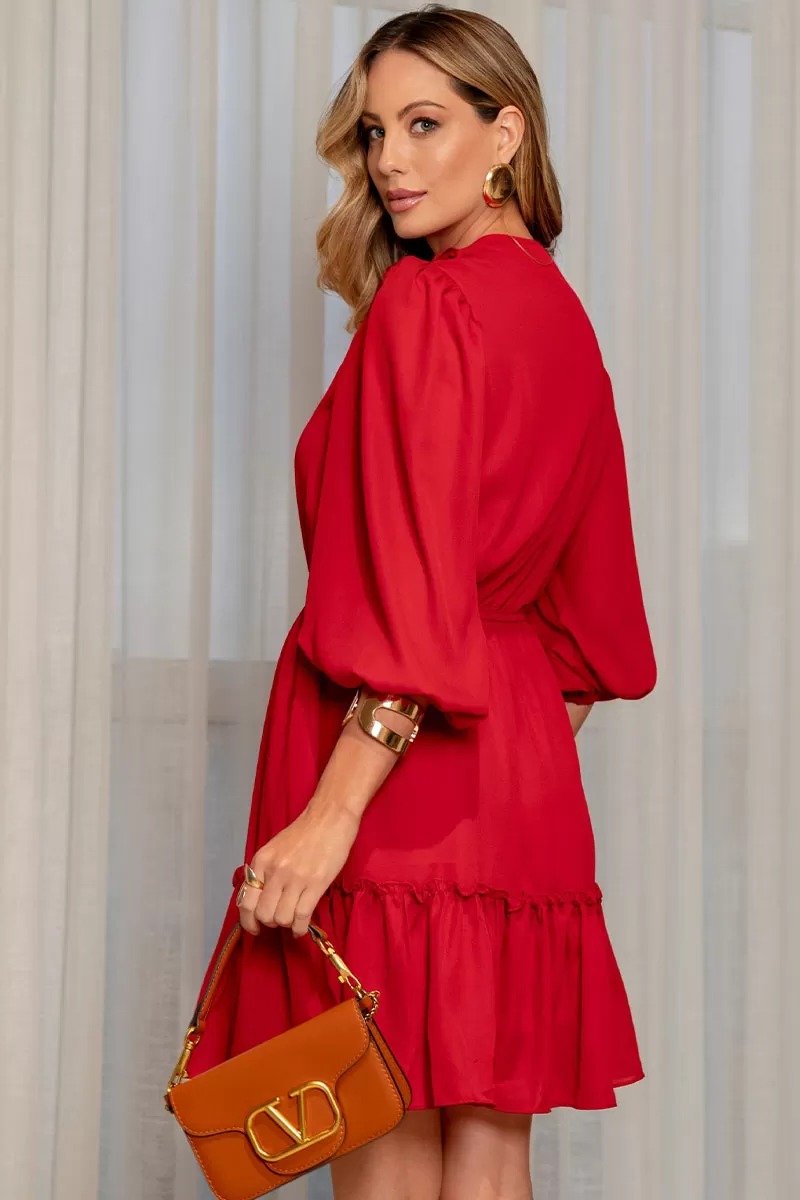 Miss Misses - Fatima Crepe Dress with EC frill/ Red Button - 54501024