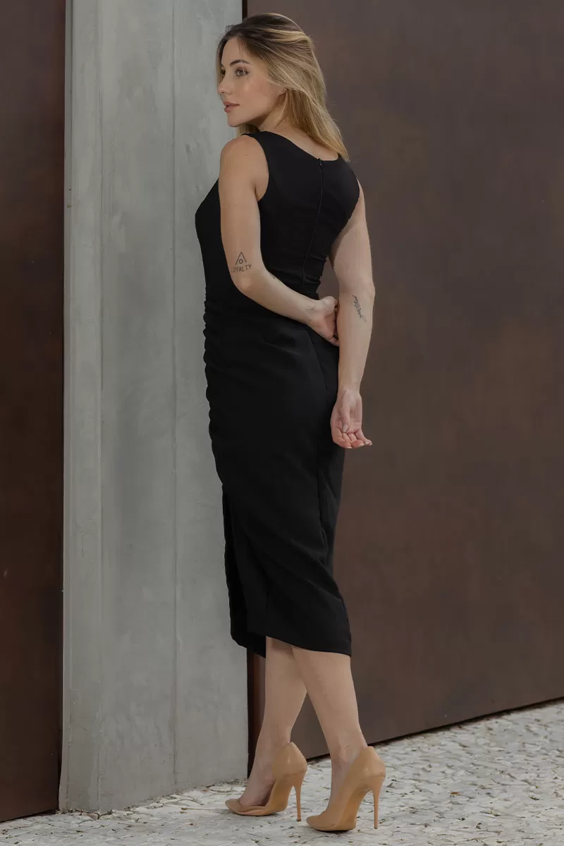 Miss Misses - Ivone MD Dress with Ruched Front and Bulge Top in Black - 54562001 Miss Misses - Ivone MD Dress with Ruched Front and Bulge Top in Black - 54562001