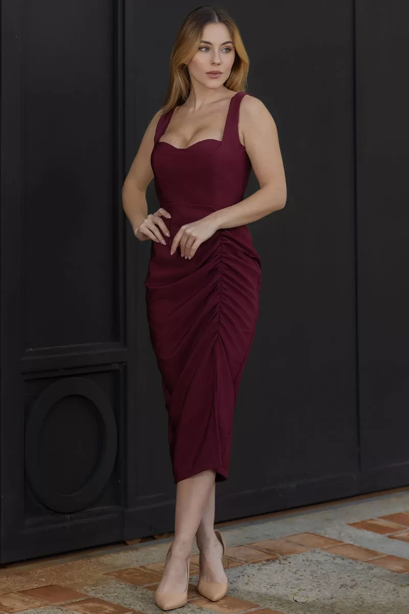 Miss Misses - Ivone MD Dress with Ruched Front and Wine Bulge Top - 54562006