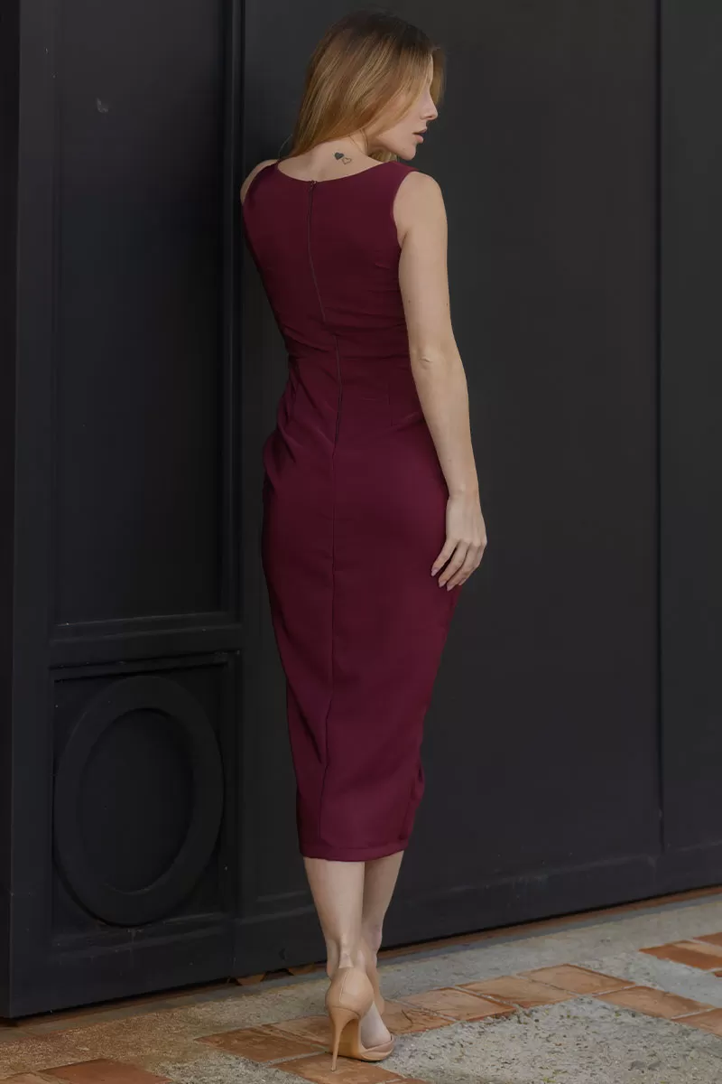 Miss Misses - Ivone MD Dress with Ruched Front and Wine Bulge Top - 54562006 Miss Misses - Ivone MD Dress with Ruched Front and Wine Bulge Top - 54562006