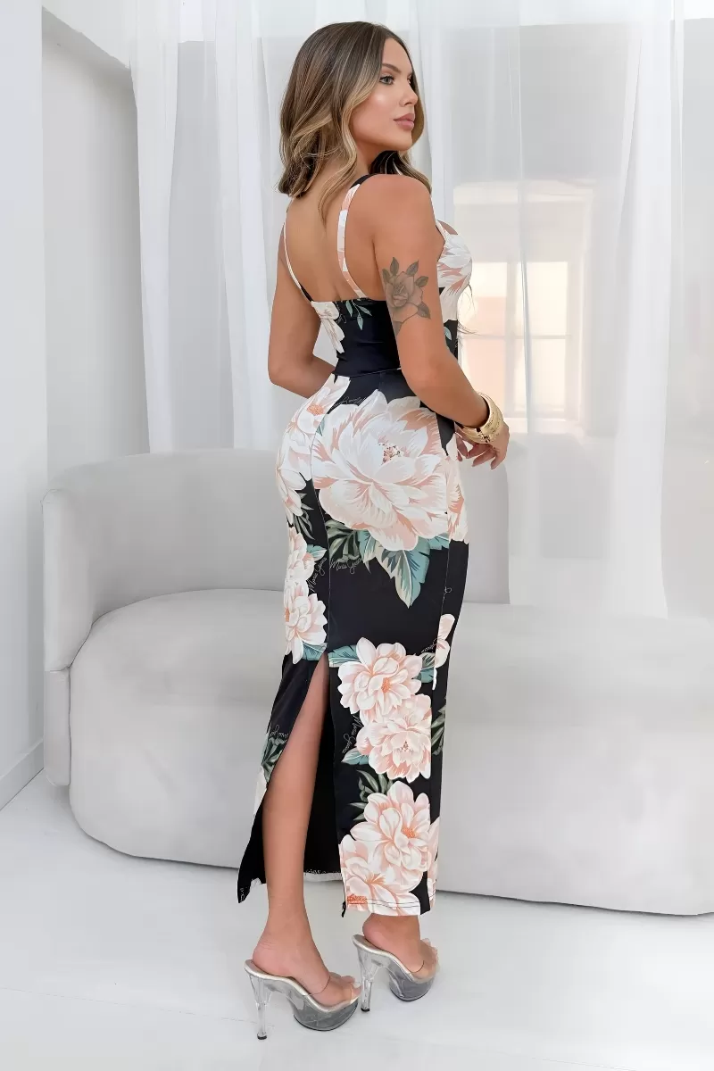 MARIA GUEIXA - BLACK MARIA GEISHA FLORAL MIDI DRESS - 12859