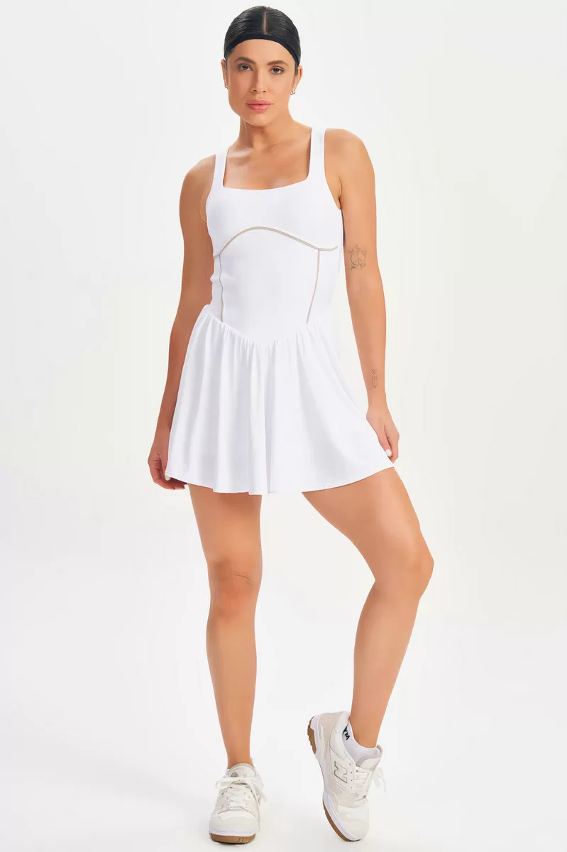 Lets Gym - White Drop Shot Dress - 2687BR