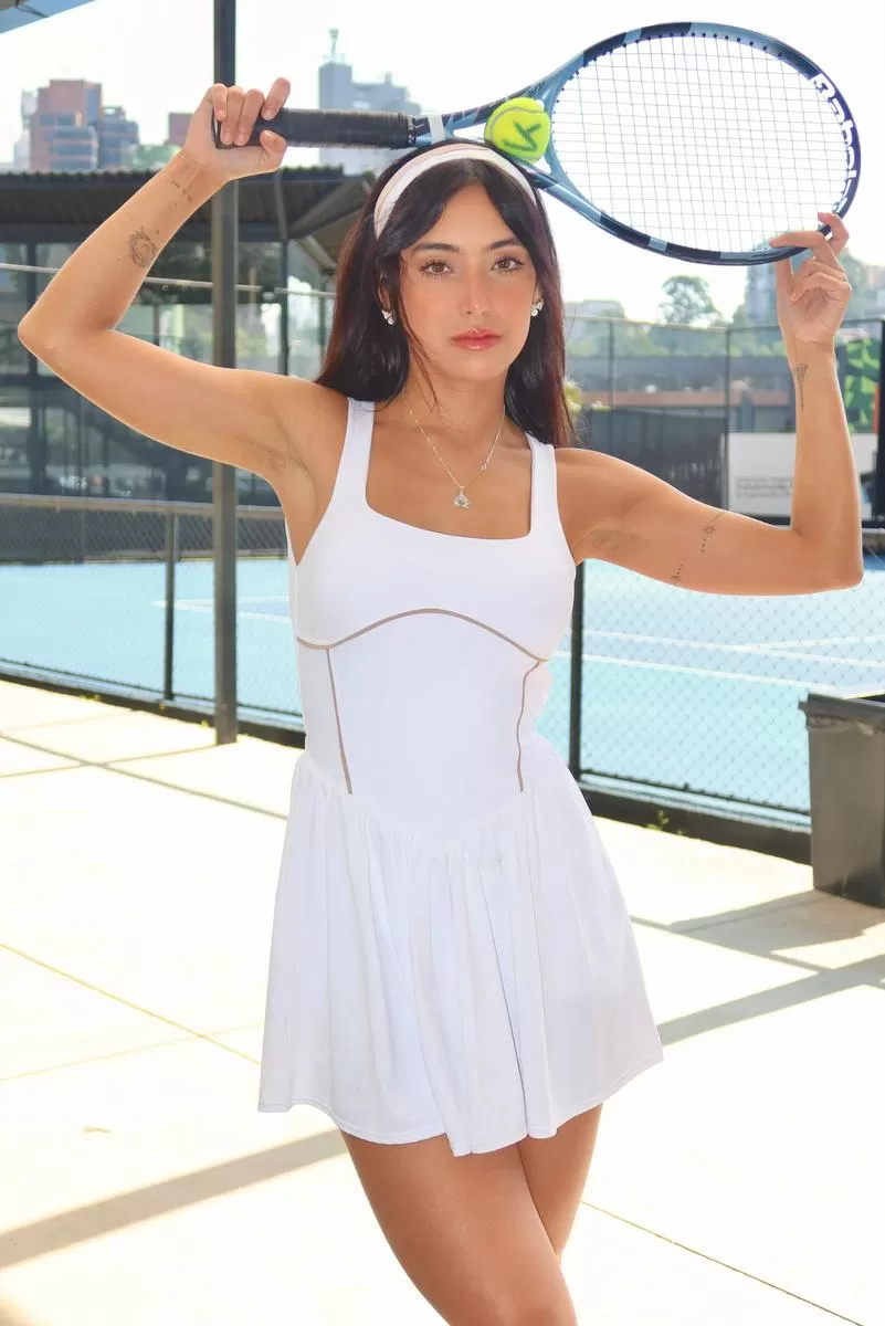 Lets Gym - White Drop Shot Dress - 2687BR