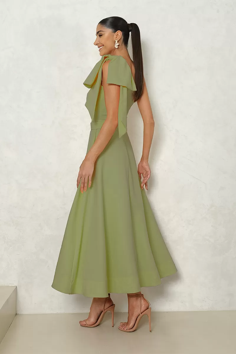 Miss Misses - Julia One Shoulder Dress with Bow EC/ Belt Green - 54384VERDE Miss Misses - Julia One Shoulder Dress with Bow EC/ Belt Green - 54384VERDE