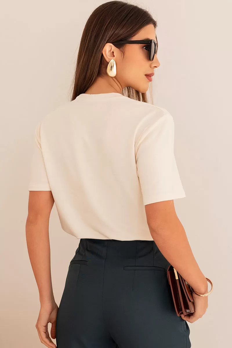 Miss Misses - Tamires Short Sleeve Shirt with Off-White Metal Detail - 54600030 Miss Misses - Tamires Short Sleeve Shirt with Off-White Metal Detail - 54600030