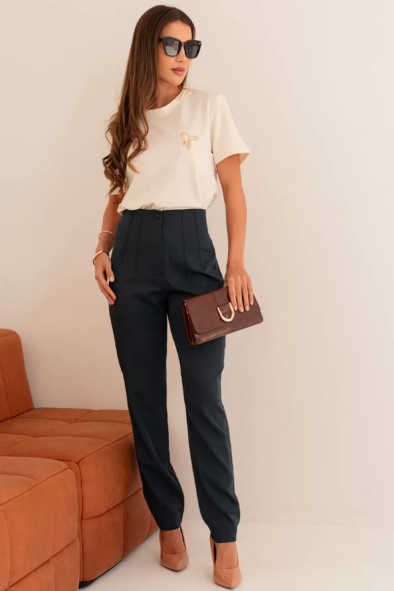 Miss Misses - Tamires Short Sleeve Shirt with Off-White Metal Detail - 54600030 Miss Misses - Tamires Short Sleeve Shirt with Off-White Metal Detail - 54600030