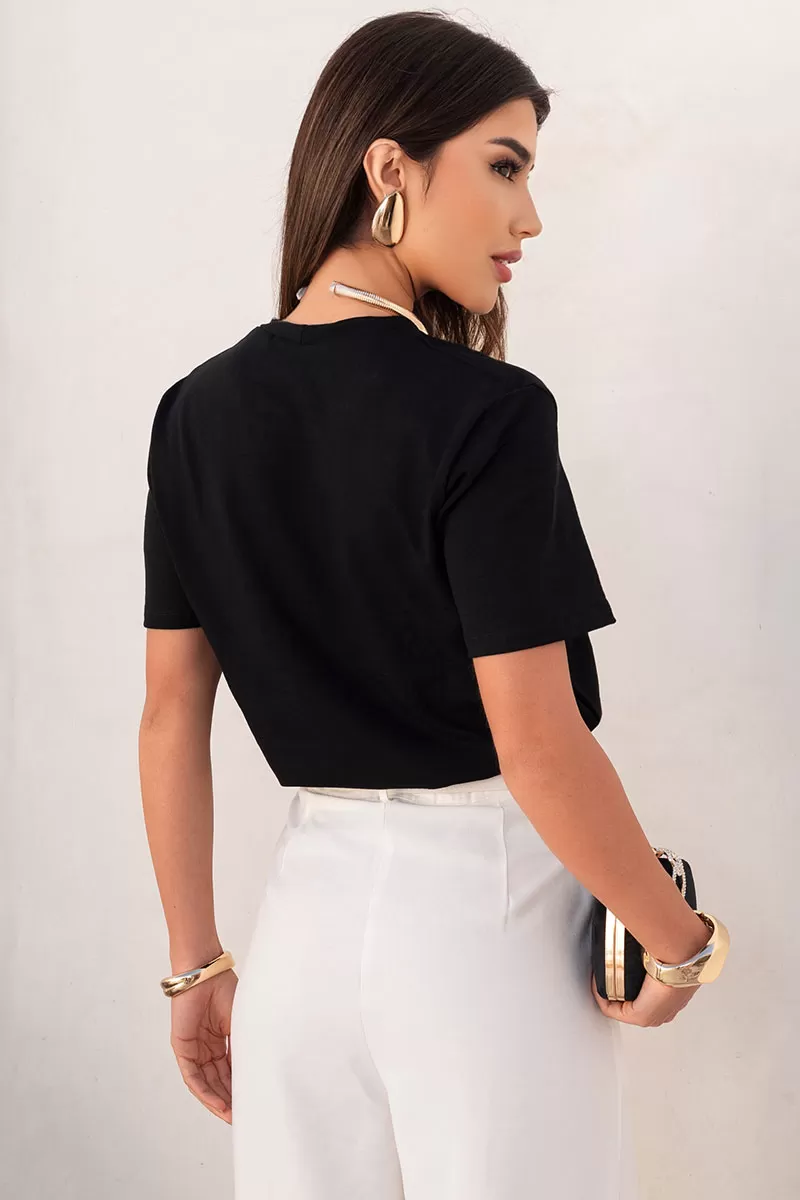 Miss Misses - Tamires Short Sleeve Shirt with Black Metal Detail - 54600001 Miss Misses - Tamires Short Sleeve Shirt with Black Metal Detail - 54600001