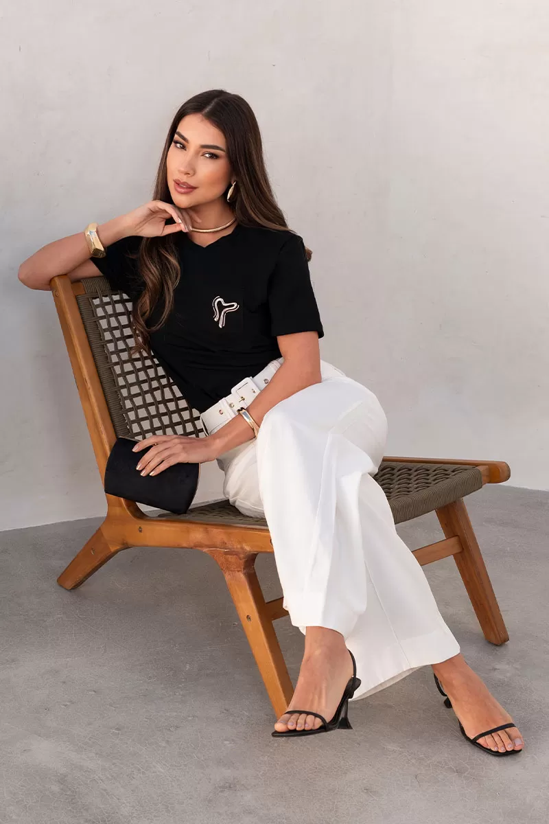 Miss Misses - Tamires Short Sleeve Shirt with Black Metal Detail - 54600001 Miss Misses - Tamires Short Sleeve Shirt with Black Metal Detail - 54600001