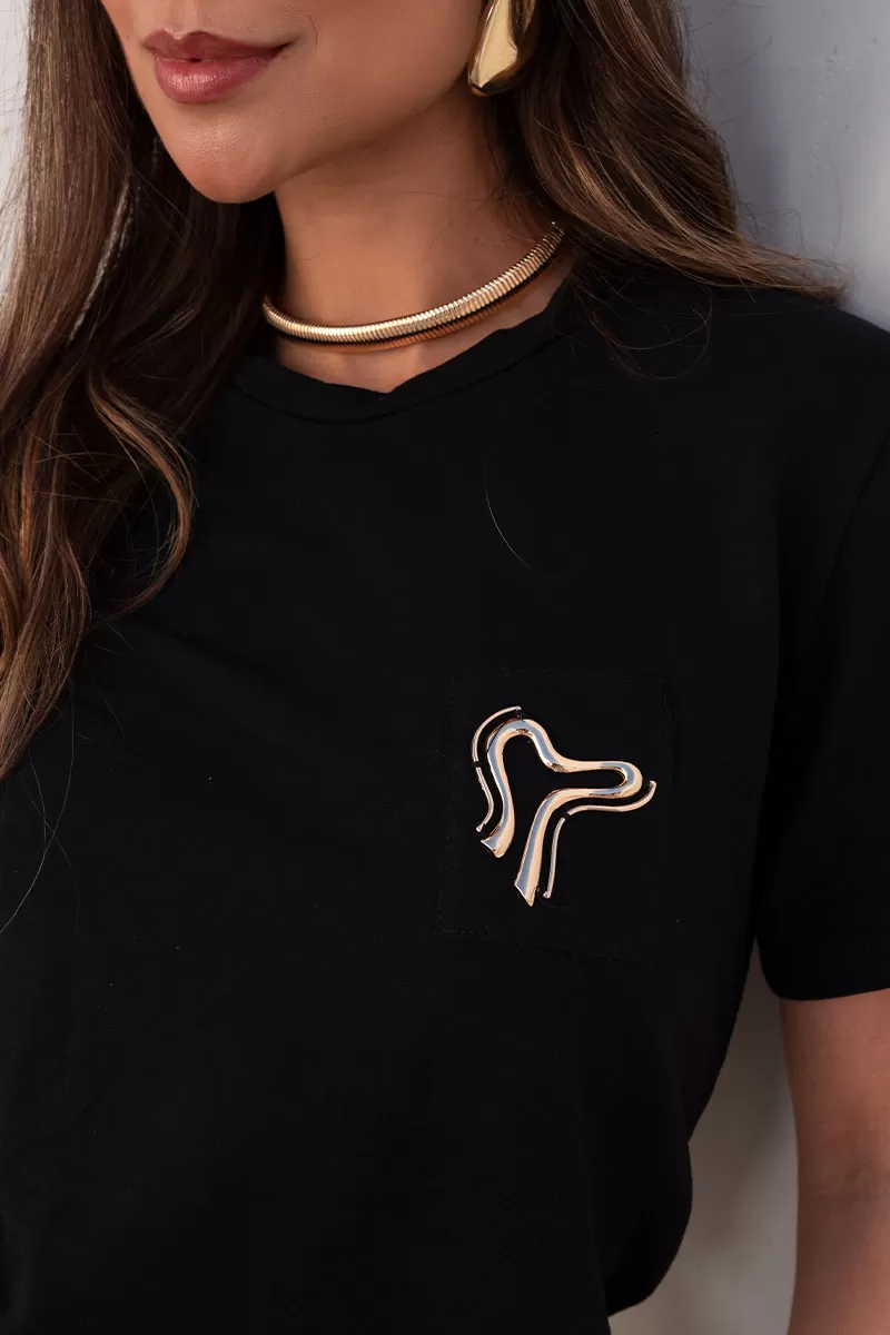 Miss Misses - Tamires Short Sleeve Shirt with Black Metal Detail - 54600001 Miss Misses - Tamires Short Sleeve Shirt with Black Metal Detail - 54600001