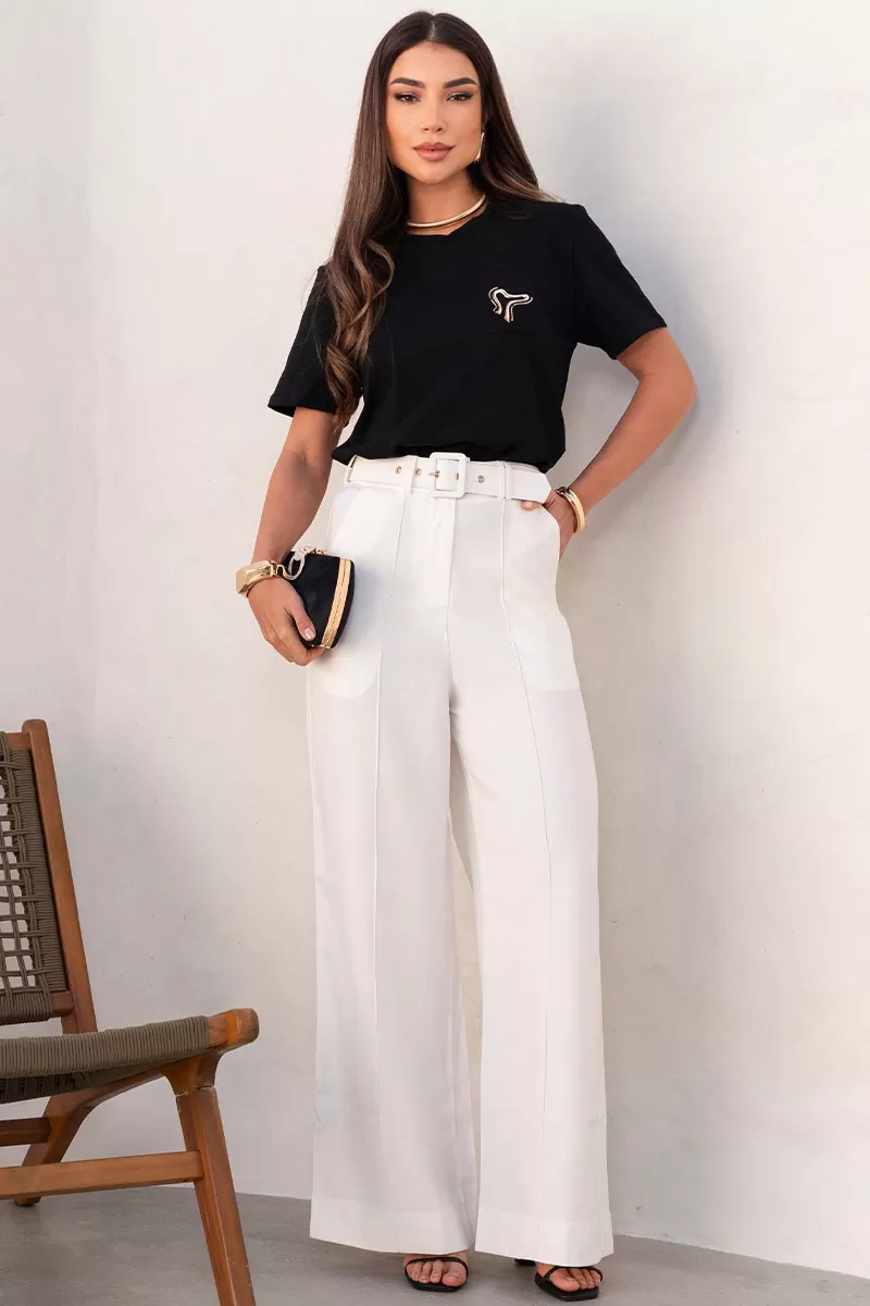 Miss Misses - Tamires Short Sleeve Shirt with Black Metal Detail - 54600001 Miss Misses - Tamires Short Sleeve Shirt with Black Metal Detail - 54600001