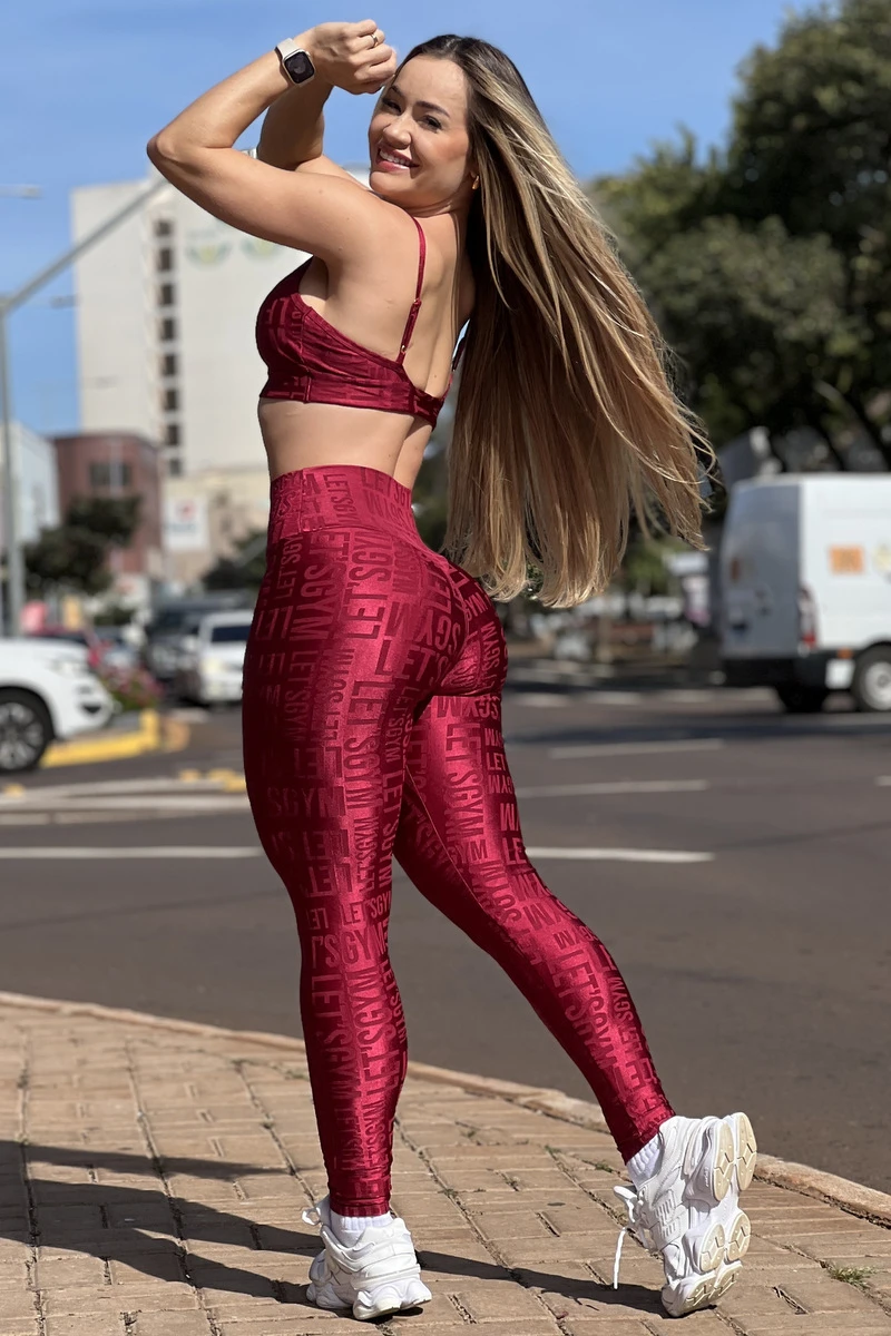 Lets Gym - Velvet Name Marsala Leggings - 2628MS Lets Gym - Velvet Name Marsala Leggings - 2628MS