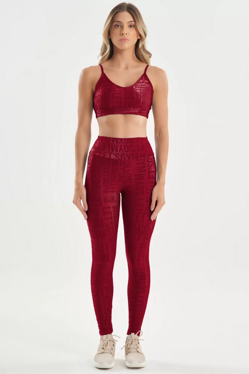 Lets Gym - Velvet Name Marsala Leggings - 2628MS