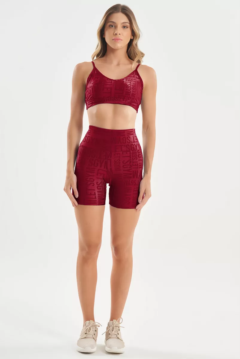 Lets Gym - Shorts Velvet Name Marsala - 2629MS Lets Gym - Shorts Velvet Name Marsala - 2629MS