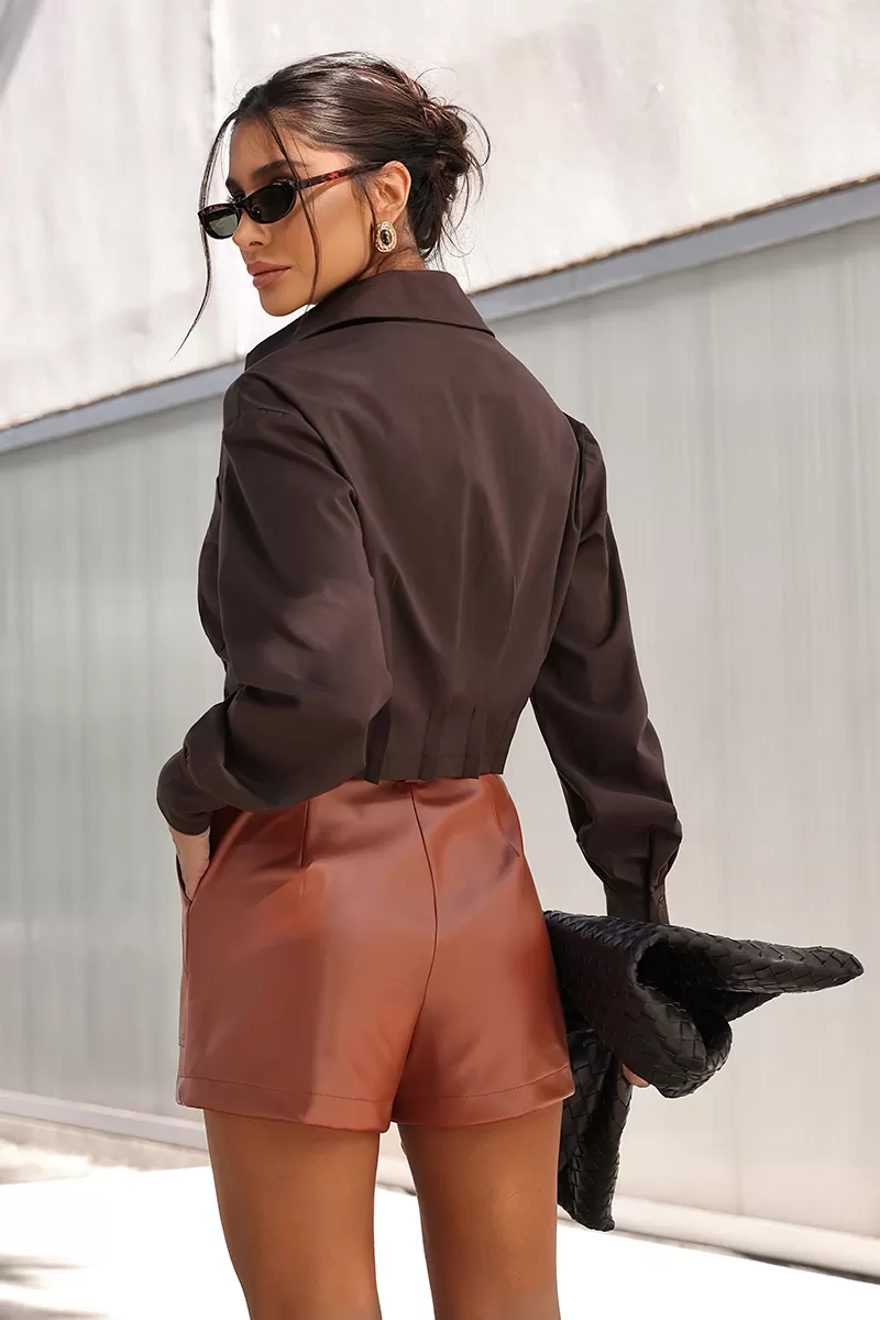 Dot Clothing - Dot Clothing Leatherette Shorts with Brown Bow - 2746MARROM Dot Clothing - Dot Clothing Leatherette Shorts with Brown Bow - 2746MARROM
