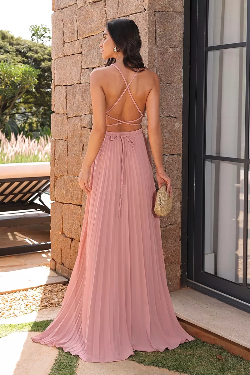 Dot Clothing - Long Dress Dot Clothing Pleated Skirt Pink - 2753ROSA Dot Clothing - Long Dress Dot Clothing Pleated Skirt Pink - 2753ROSA