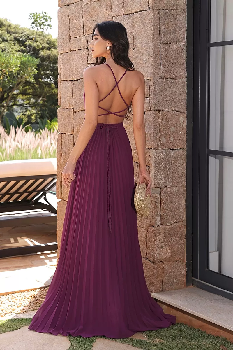 Dot Clothing - Long Dress Dot Clothing Pleated Skirt Grape - 2753UVA Dot Clothing - Long Dress Dot Clothing Pleated Skirt Grape - 2753UVA