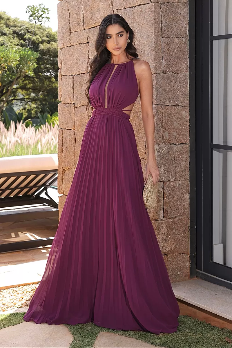 Dot Clothing - Long Dress Dot Clothing Pleated Skirt Grape - 2753UVA