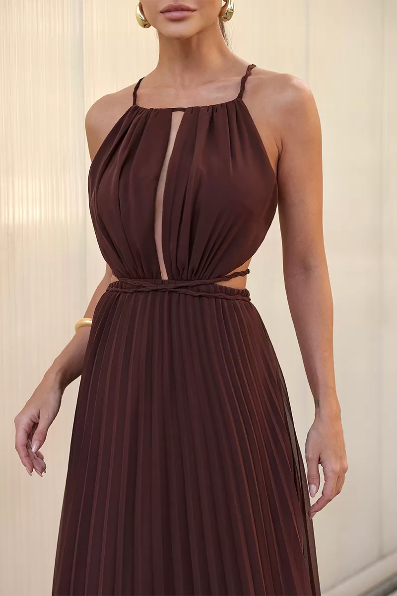 Dot Clothing - Long Dress Dot Clothing Brown Pleated Skirt - 2753MARROM Dot Clothing - Long Dress Dot Clothing Brown Pleated Skirt - 2753MARROM