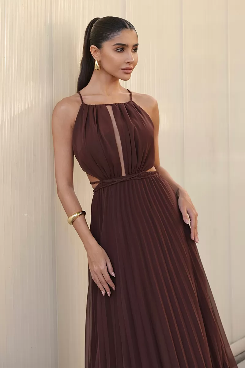Dot Clothing - Long Dress Dot Clothing Brown Pleated Skirt - 2753MARROM Dot Clothing - Long Dress Dot Clothing Brown Pleated Skirt - 2753MARROM