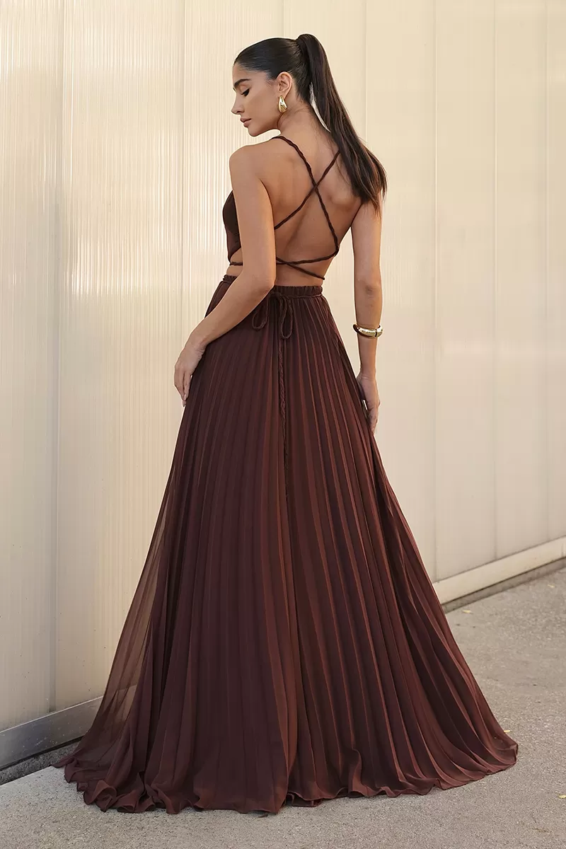 Dot Clothing - Long Dress Dot Clothing Brown Pleated Skirt - 2753MARROM Dot Clothing - Long Dress Dot Clothing Brown Pleated Skirt - 2753MARROM
