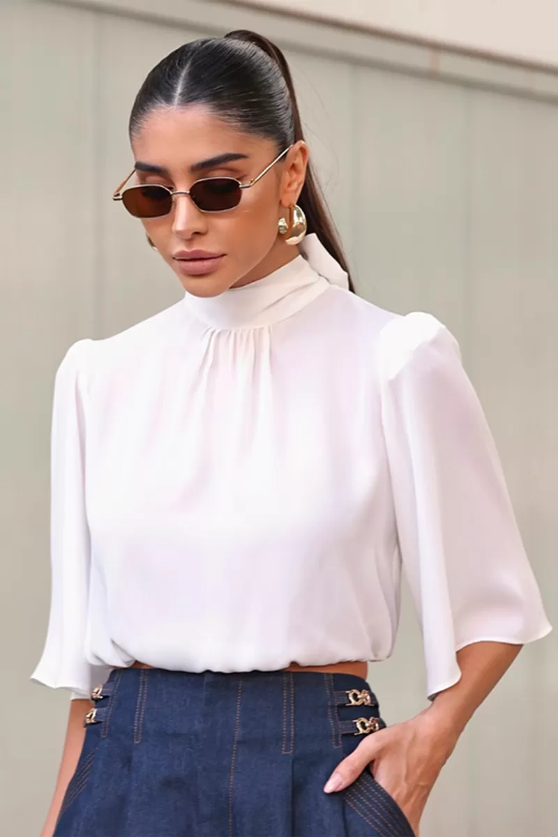 Dot Clothing - Shirt Dot Clothing Elastic Hem Offwhite - 2762OFF Dot Clothing - Shirt Dot Clothing Elastic Hem Offwhite - 2762OFF