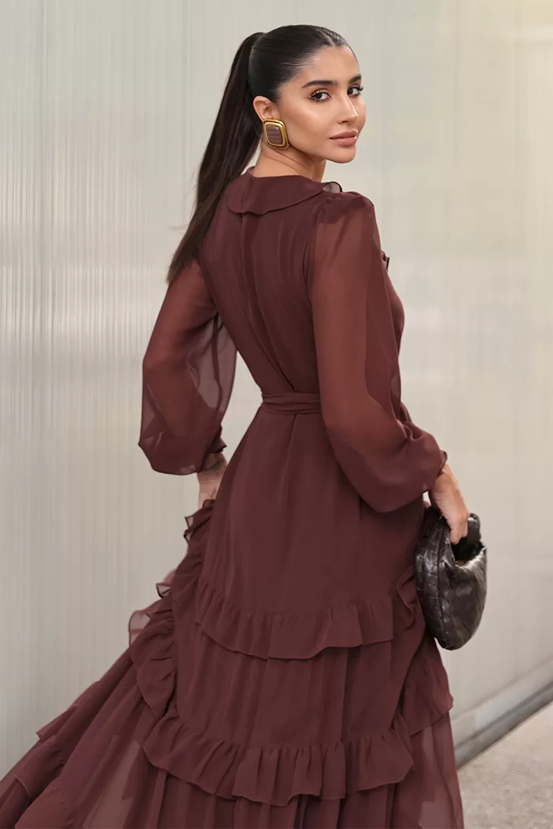 Dot Clothing - Dot Clothing Frill Long Dress Brown - 2750MARROM Dot Clothing - Dot Clothing Frill Long Dress Brown - 2750MARROM