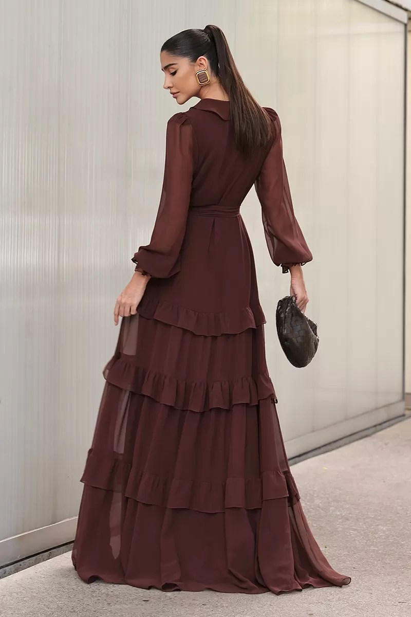 Dot Clothing - Dot Clothing Frill Long Dress Brown - 2750MARROM Dot Clothing - Dot Clothing Frill Long Dress Brown - 2750MARROM