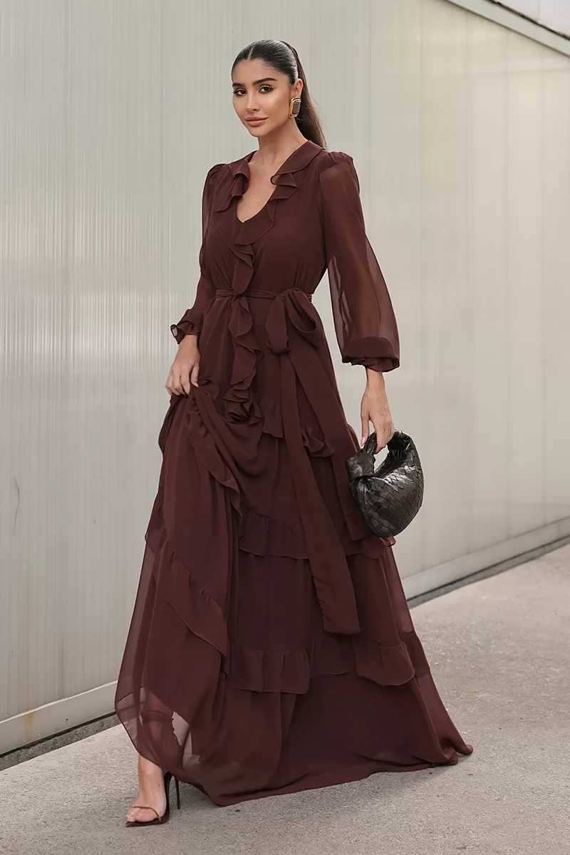 Dot Clothing - Dot Clothing Frill Long Dress Brown - 2750MARROM Dot Clothing - Dot Clothing Frill Long Dress Brown - 2750MARROM