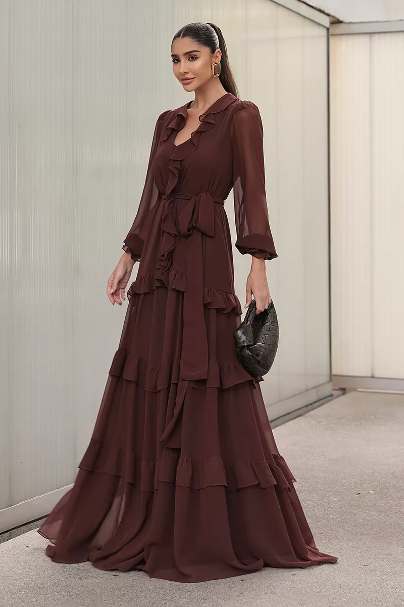 Dot Clothing - Dot Clothing Frill Long Dress Brown - 2750MARROM Dot Clothing - Dot Clothing Frill Long Dress Brown - 2750MARROM