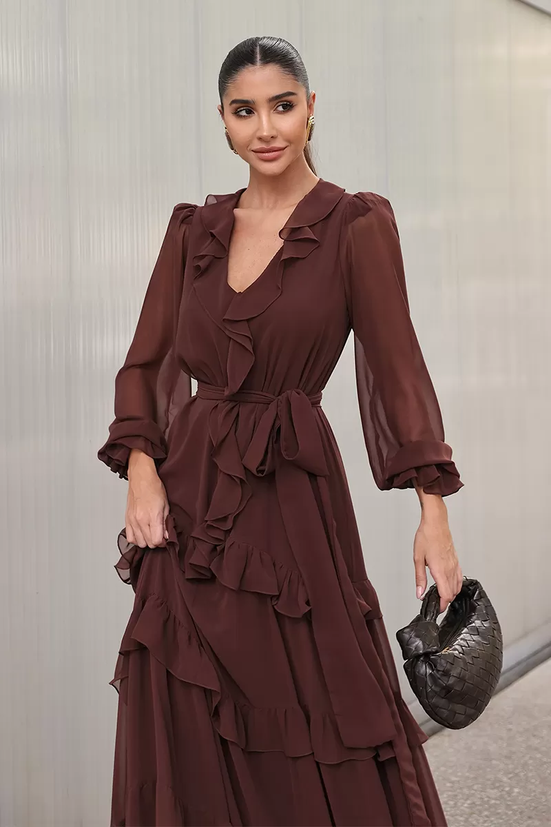 Dot Clothing - Dot Clothing Frill Long Dress Brown - 2750MARROM Dot Clothing - Dot Clothing Frill Long Dress Brown - 2750MARROM