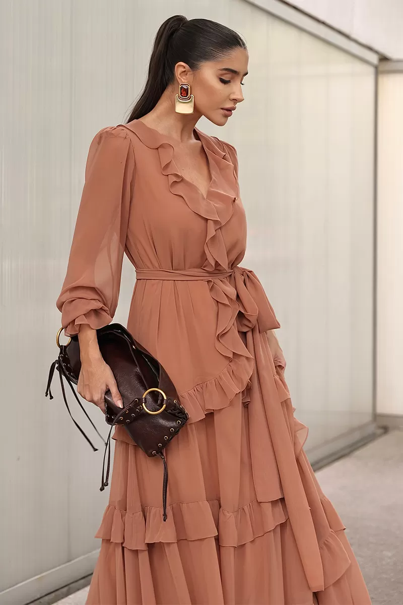 Dot Clothing - Long Dress Dot Clothing frill Beige - 2750BEGE Dot Clothing - Long Dress Dot Clothing frill Beige - 2750BEGE