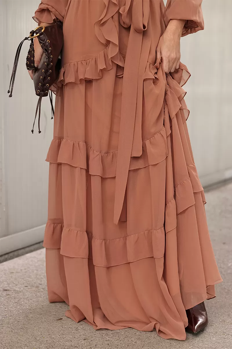 Dot Clothing - Long Dress Dot Clothing frill Beige - 2750BEGE Dot Clothing - Long Dress Dot Clothing frill Beige - 2750BEGE