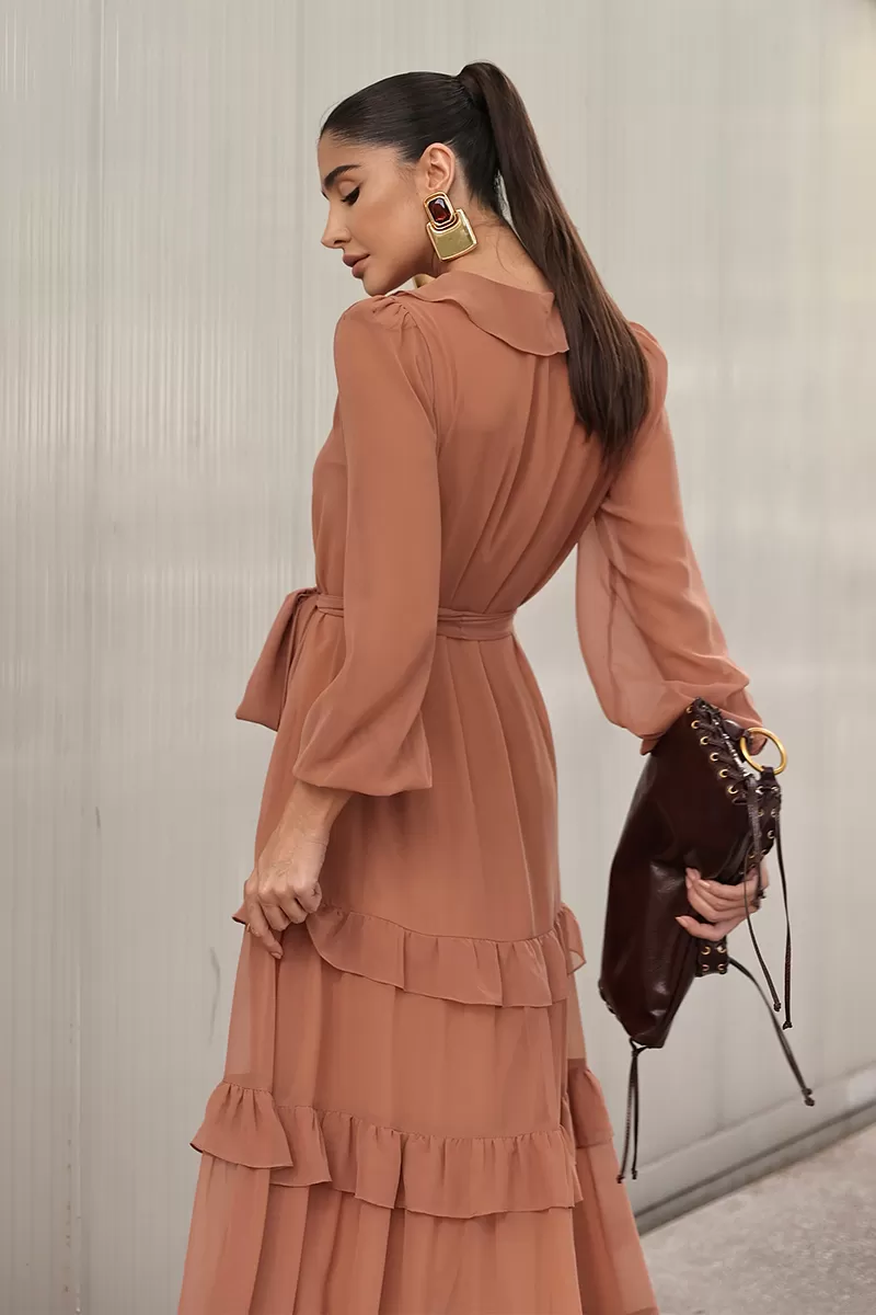 Dot Clothing - Long Dress Dot Clothing frill Beige - 2750BEGE Dot Clothing - Long Dress Dot Clothing frill Beige - 2750BEGE