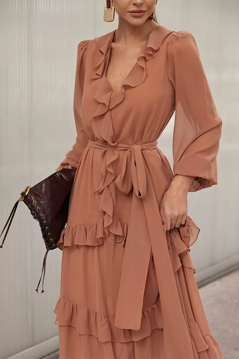 Dot Clothing - Long Dress Dot Clothing frill Beige - 2750BEGE Dot Clothing - Long Dress Dot Clothing frill Beige - 2750BEGE
