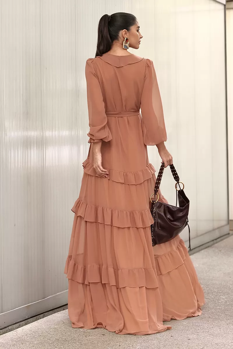 Dot Clothing - Long Dress Dot Clothing frill Beige - 2750BEGE Dot Clothing - Long Dress Dot Clothing frill Beige - 2750BEGE