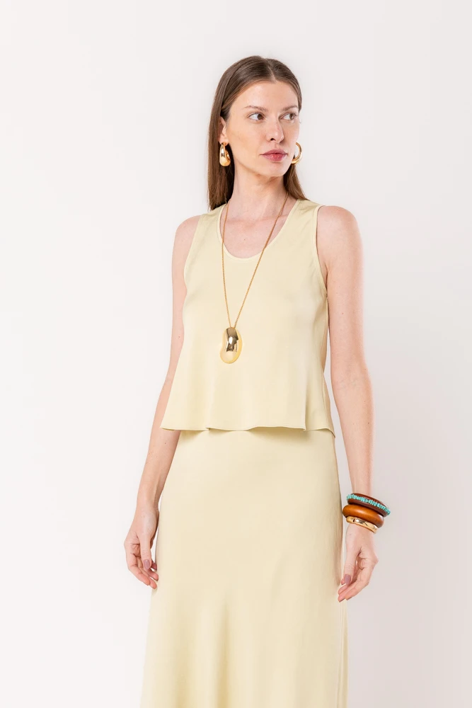 Hidrogênio - GREEN ROUND NECK RUFFLE TANK TOP - 20046009