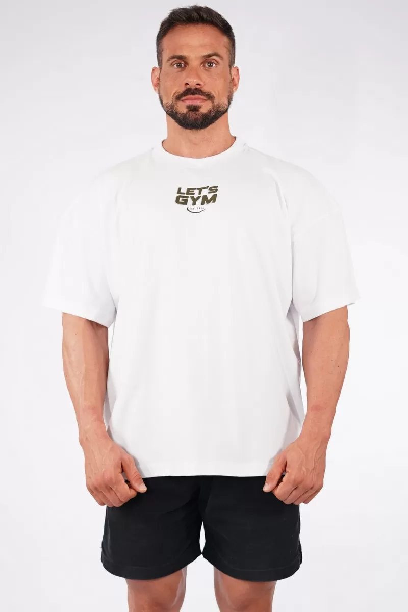 Lets Gym - Oversized Line Up White T-Shirt - 2753BR Lets Gym - Oversized Line Up White T-Shirt - 2753BR