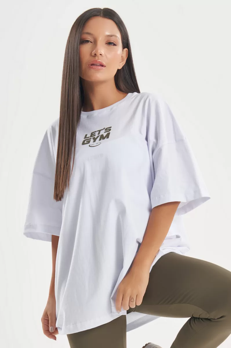 Lets Gym - Oversized Line Up White T-Shirt - 2753BR