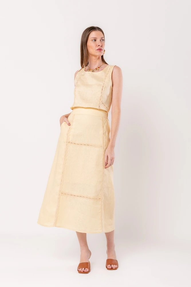 Hidrogênio - MIDI SKIRT WITH LINEN SHELL SHIRT - 20448582 Hidrogênio - MIDI SKIRT WITH LINEN SHELL SHIRT - 20448582