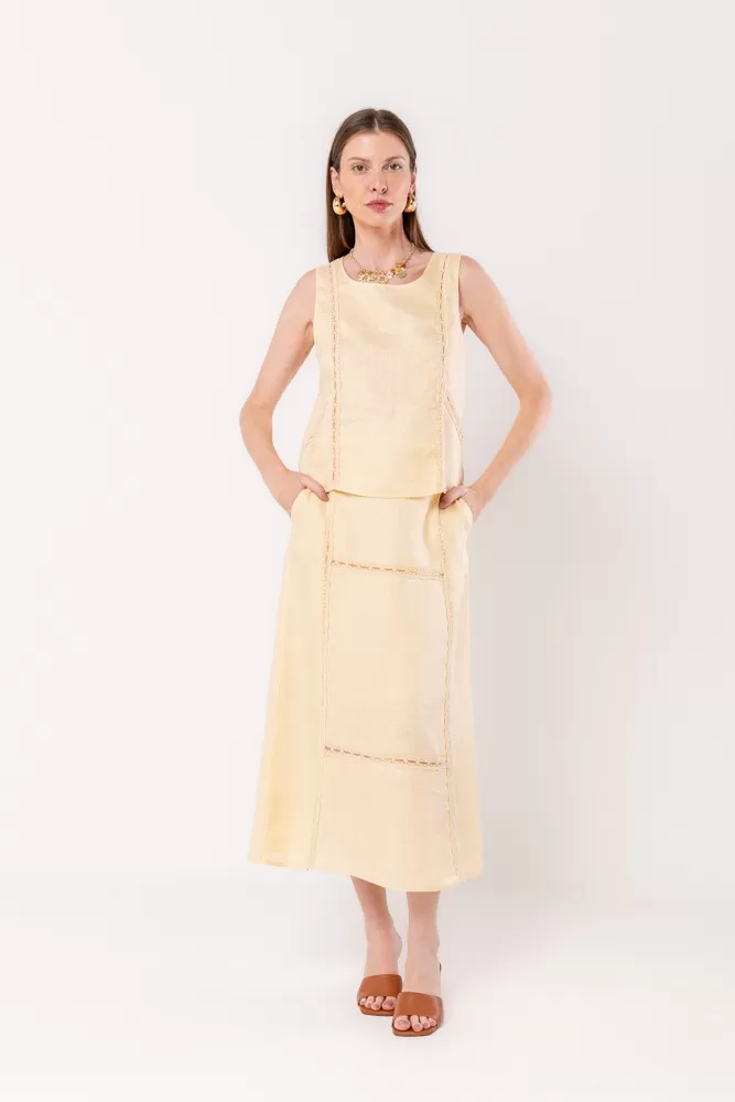 Hidrogênio - MIDI SKIRT WITH LINEN SHELL SHIRT - 20448582