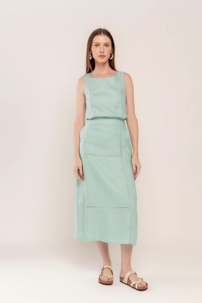 Hidrogênio - PERRMINT LINEN MIDI SKIRT WITH ROUND - 20448583 Hidrogênio - PERRMINT LINEN MIDI SKIRT WITH ROUND - 20448583