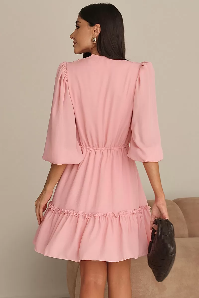Miss Misses - Fatima Crepe Dress with EC frill/ Pink Button - 54501054 Miss Misses - Fatima Crepe Dress with EC frill/ Pink Button - 54501054